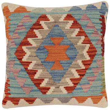 handmade Traditional Pillow Rust Blue Hand-Woven SQUARE 100% WOOL Hand woven turkish pillow2' x 2'